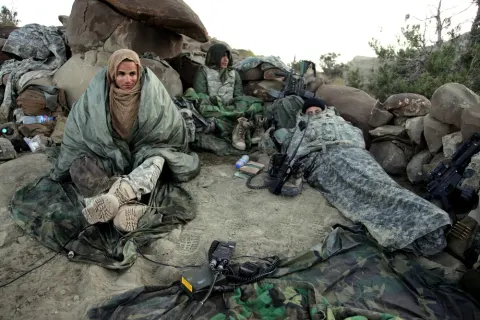 Soldiers sleep during Paktika mission