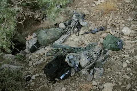 Soldiers rest overnight after patroling Paktika province