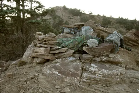 Soldiers rest overnight after patroling Paktika province
