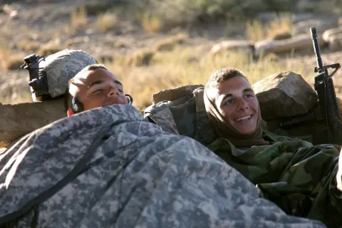 Soldiers rest overnight after patroling Paktika province