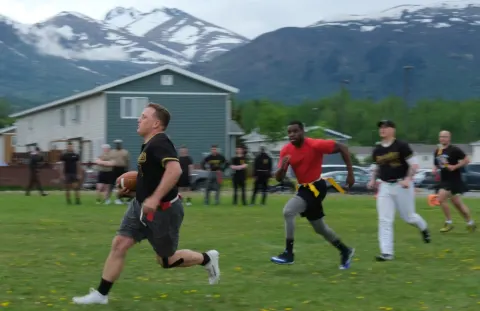 11th Airborne Division Soldiers play flag football